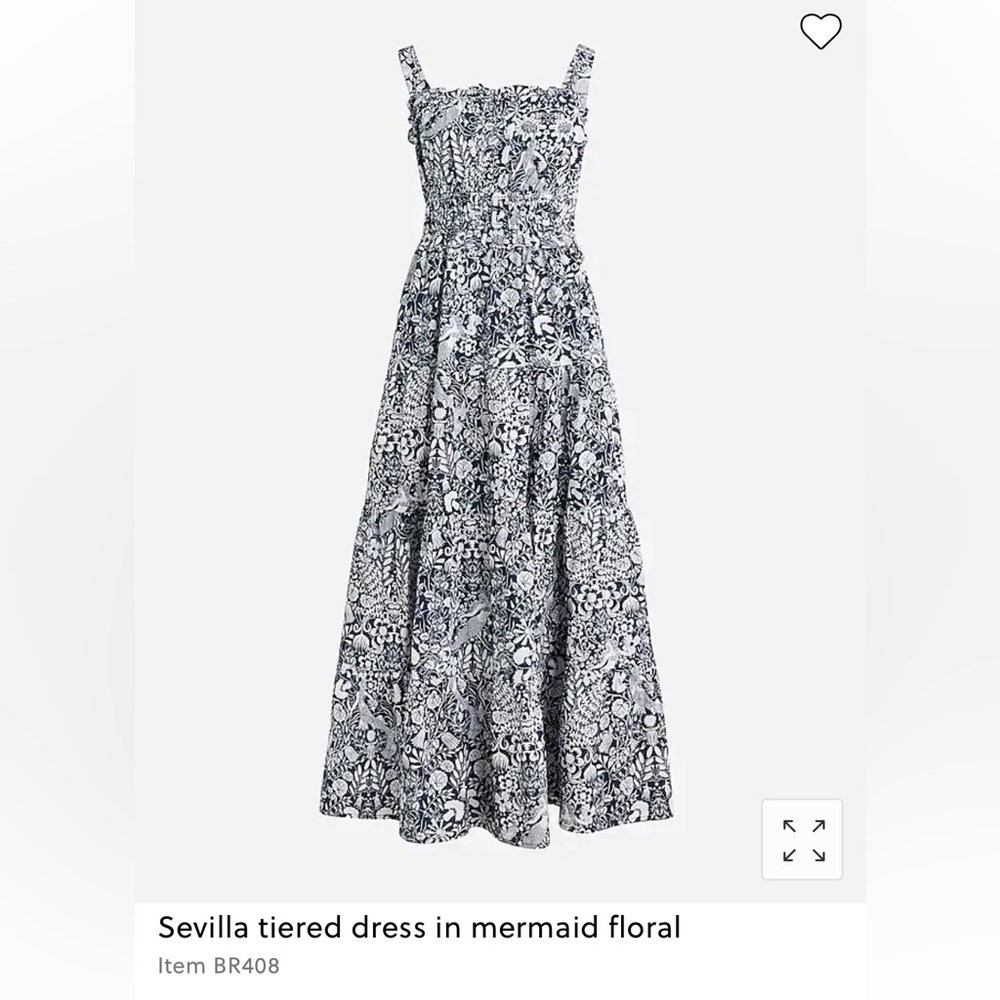 J Crew NWT Sevilla tiered dress in mermaid floral. Size L large navy and white